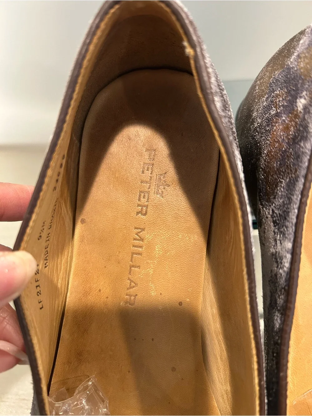 Peter Millar Men's Suede Loafers in Gray and Gold Metallic